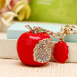 big red apple Sparkling Diamond Fox Car Keychain Women's Bag Charm Metal Keyring Gift