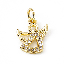 Real 18K Gold Plated Brass Micro Pave Cubic Zirconia Charms, with Jump Ring, Angel Charm, Real 18K Gold Plated, 12x10x1.5mm, Ring: 5x0.8mm, Hole: 3mm
