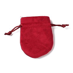 Crimson Velvet Storage Bags, Drawstring Pouches Packaging Bag, Oval, Crimson, 9x7cm