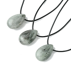 Лабрадорита Натуральные лабрадоритные подвесные ожерелья, воском шнура, слеза, 14.17~27.95 дюйм (36~71 см)
