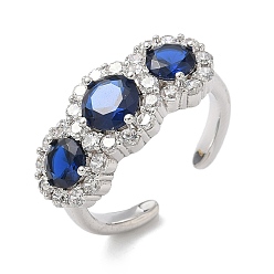 Прусский Синий Латунные микро проложить манжеты кольца кубического циркония, круглые, долговечный, стойки покрытие, без свинца и без кадмия, платина, берлинская лазурь, 9.5 мм