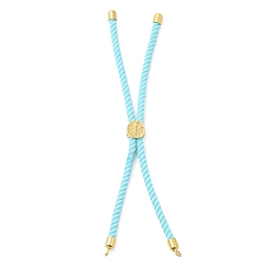 Cyan Twisted Nylon Cord Silder Bracelets, Link Bracelet Making for Connector Charm, with Long-Lasting Plated Golden Brass Cord End & Alloy Tree of Life, Cyan, 8-3/4~8-7/8 inch(22.2~22.6cm), Hole: 2mm