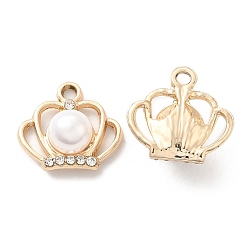 Golden UV Plating Alloy Pendants, with Crystal Rhinestone and ABS Plastic Imitation Pearl, Crown Charms, Golden, 18x19x18.5mm, Hole: 2.5mm