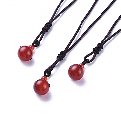 Carnelian Natural Carnelian/Red Agate Pendant Necklaces, with Nylon Cord, Round, 27.55 inch(70cm)
