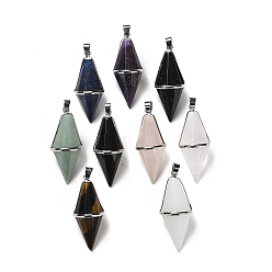 Mixed Stone Natural & Synthetic Mixed Gemstone Pointed Pendants, Faceted Bicone Bullet Charms with Rack Plating Platinum Plated Brass Findings, Cadmium Free & Lead Free, 42.5~43x17~18mm, Hole: 4x5.5mm