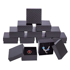 Black Cardboard Jewelry Boxes, for Pendant & Earring & Ring, with Sponge Inside, Square, Black, 7.5x7.5x3.5cm