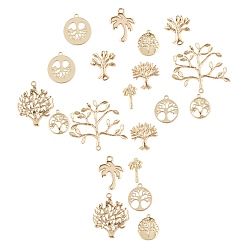 Real 18K Gold Plated SUNNYCLUE Brass Pendants, Flat Round with Tree of Life & Tree, Real 18K Gold Plated, 10 shapes, 2pcs/shape, 20pcs/box