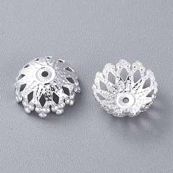 Silver 201 Stainless Steel Bead Caps, Multi-Petal, Flower, Silver, 12x5mm, Hole: 1.2mm