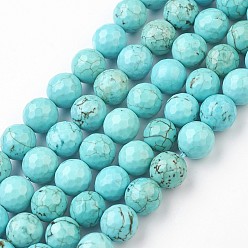 Synthetic Turquoise Synthetic Turquoise Bead Strands, Faceted, Round, 8mm, Hole: 1mm, about 46pcs/strand, 14.9 inch(38cm)