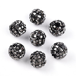 Серый Акриловые стразы бусины, круглая с квадратным стразом, блестящие бусины для изготовления украшений своими руками, ручки и поделки из бисера, серые, 16~16.5 мм, отверстие : 2.5 мм