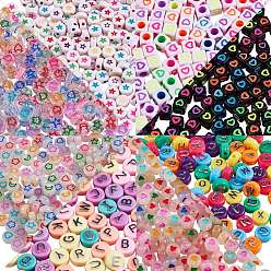 Mixed Color 240G 8 Style Acrylic Beads, Flat Round & Cube with Mixed Pattern, Mixed Color, 30g/style