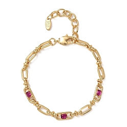 Фиолетовый Браслеты-цепочки из овальной латуни с микропаве из кубического циркония, украшенные скрепками, для женщин., реальный 18 k позолоченный, без кадмия и без свинца, стойки покрытие, долговечный, фиолетовые, 6.69 дюйм (17 см)