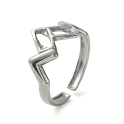 Stainless Steel Color 304 Stainless Steel Open Cuff Ring, Hollow Rectangle, Stainless Steel Color, Inner Diameter: 17mm
