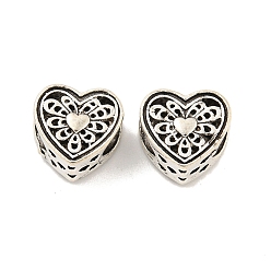 Antique Silver Valentine's Day Rack Plating Alloy European Beads, Large Hole Beads, Cadmium Free & Nickel Free & Lead Free, Heart, Antique Silver, 11x12x7mm, Hole: 5.5x4.7mm