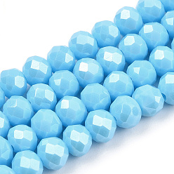 Deep Sky Blue Electroplate Glass Beads Strands, Pearl Luster Plated, Faceted, Rondelle, Deep Sky Blue, 3x2mm, Hole: 0.8mm, about 165~169pcs/strand, 15~16 inch(38~40cm)