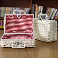 Ghost White Plastic Imitation Rattan Storage Box, with Handle, Rectangle, Ghost White, 22x11x17cm
