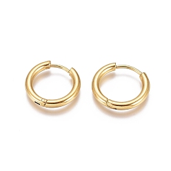 Golden Ion Plating(IP) 304 Stainless Steel Huggie Hoop Earrings, with 316 Surgical Stainless Steel Pin, Ring, Golden, 17x2.5mm, 10 Gauge, Pin: 0.9mm
