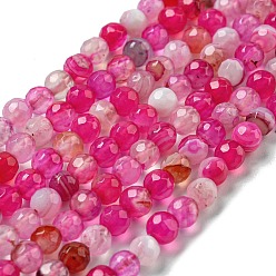 Misty Rose Natural Agate Beads Strands, Dyed & Heated, Round, Faceted, Misty Rose, 4mm, Hole: 0.5mm, about 92pcs/strand, 14.57 inch(37cm)