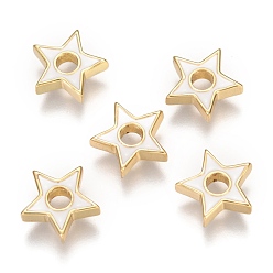 Wheat Brass Enamel Beads, Star, Real 18K Gold Plated, Wheat, 10.2x10.4x2.7mm, Hole: 2.6mm