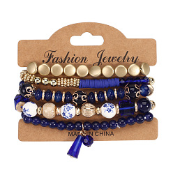 HY-2842-ZC-E Blue Sapphire Bohemian Crystal Pendant Bracelet with Elastic Multi-layer Design - Fashion Jewelry