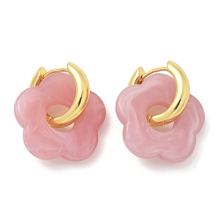 Pink Серьги-кольца из латуни и смолы для женщин, долговечный, стойки покрытие, без свинца и без кадмия, реальный 18 k позолоченный, розовые, 32.5x26.5 мм