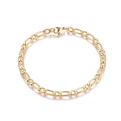 Golden Ion Plating(IP) 304 Stainless Steel Figaro Chain Bracelets, with Lobster Claw Clasps, Golden, 7-7/8 inch(20cm)