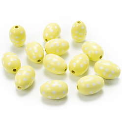Yellow Easter Theme Printed Wood Beads, Easter Egg with Polka Dot Pattern, Yellow, 30x20mm