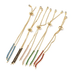 Mixed Color Brass Micro Pave Cubic Zirconia Box Chain Slider Bracelet Makings, Fit for Connector Charms, Long-Lasting Plated, Real 18K Gold Plated, Cadmium Free & Lead Free, Mixed Color, Single Chain Length: about 4-7/8 inch(12.5cm)