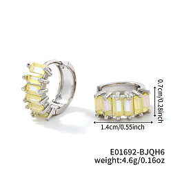 Желтый Латунные прямоугольные серьги-кольца, с кубического циркония, платина, желтые, 14x7 мм