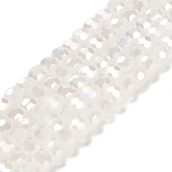 Белый Стеклянные бусины с гальваническим покрытием , с покрытием AB цвета, имитация нефрита, граненый (32 граней), круглые, белые, 6x5 мм, отверстие : 1 мм, около 100 шт / нитка, 21 дюйм