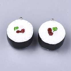 White Resin Pendants, with Platinum Tone Iron Findings, Imitation Food, Rice Roll, White, 29~30x25~26x16mm, Hole: 2mm