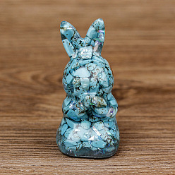 Synthetic Turquoise Resin Home Display Decorations, with Sequin and Synthetic Turquoise Chips Inside, Rabbit, 40x40x73mm