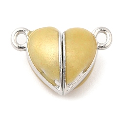 Pale Goldenrod Heart Alloy Enamel Magnetic Clasps, for Couple Jewelry Bracelets Pendants Necklaces Making, Platinum, Pale Goldenrod, 10x15x7mm, Hole: 1.4mm