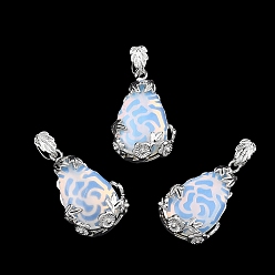 Опал Opalite подвески, с латунной фурнитурой , капля, платина, 31x19x8 мм, отверстие : 4.5x8 мм