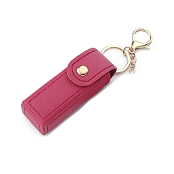 Medium Violet Red PU Leather Lipstick Storage Bags, Portable Lip Balm Organizer Holder for Women Ladies, with Light Gold Tone Alloy Keychain, Medium Violet Red, Bag: 9x2.5cm