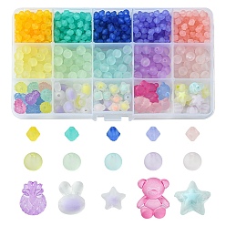 Mixed Color Frosted Acrylic Beads, Faceted, Mixed Shapes, Mixed Color, 6~18.5x6~16x5.5~11mm, Hole: 1.5~3mm, 731pcs/box
