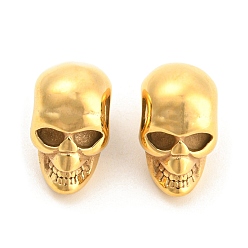 Golden Halloween Ion Plating(IP) 304 Stainless Steel European Beads, Large Hole Beads, Skull Head, Golden, 16x9.5x13mm, Hole: 5mm