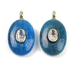 Апатит Подвески из натурального апатита и кубического циркония, овальные подвески с латунными петлями, золотые, 21.5x13x6.5 мм, отверстие : 1.8 мм