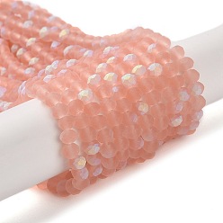 Light Coral Transparent Glass Beads Strands, Faceted, Frosted, Half AB Color Plated, Rondelle, Light Coral, 4~4.5x3.5~4mm, Hole: 1mm, about 117~121pcs/strand, 16.61~16.73 inch(42.2~42.5cm)