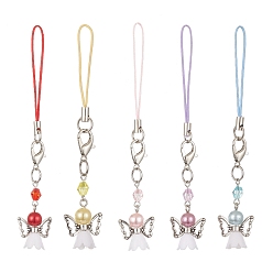 Mixed Color Acrylic Angel Pendant Mobile Straps, Nylon Cord Mobile Accessories Decoration, with Zinc Alloy Lobster Claw Clasps, Mixed Color, 105mm