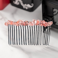 Cherry Quartz Glass Cherry Quartz Glass Chip Hair Combs for Women, Metal Bridal Crown Hair Accessories, 40x80x10mm