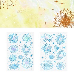 Flower Waterproof PET Sticker, Self-adhesion, for DIY Albums Diary, Laptop Decoration Cartoon Scrapbooking, Sunflower Pattern, 148x105mm