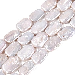 Seashell Color Natural Baroque Pearl Keshi Pearl Beads Strands, Cultured Freshwater Pearl, Rectangle, Seashell Color, 16~22x11.5~15.5x3~9mm, Hole: 0.6mm, about 19~22pcs/strand, 14.96~15.75 inch(38~40cm)