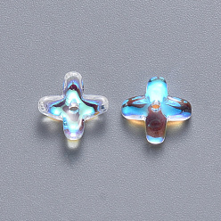 Clear Transparent Spray Painted Glass Beads, AB Color Plated, Clover, Clear AB, 8x8x3mm, Hole: 0.9mm