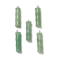 Green Aventurine Natural Green Aventurine Pendants, Bamboo Stick Charms, with Stainless Steel Color Tone 304 Stainless Steel Loops, 45x12.5mm, Hole: 2mm
