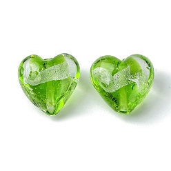 Lime Green Handmade Silver Foil Glass Beads, Heart, Lime Green, 20x21x12.5mm, Hole: 1.8mm