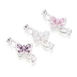 (52) Непрозрачная лаванда Латунные микро проложить кубического циркония раз за застежками, бабочка, серебряные, разноцветные, 29x18.5x6 мм, отверстие : 4 мм