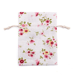 Цветок Прямоугольник мешковина упаковочных мешочков шнурок сумка, на Рождество, свадьба и упаковка поделки, цветок, 14x10 см