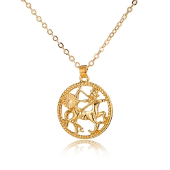 Sagittarius Alloy Flat Round with Constellation Pendant Necklaces, Cable Chain Necklace for Women, Sagittarius, Pendant: 2.2cm