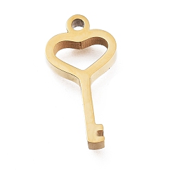 Golden 304 Stainless Steel Pendants, Laser Cut, Heart Key, Golden, 13x6.5x1.7mm, Hole: 1mm